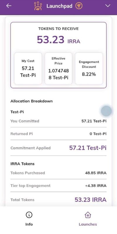 Écran d’allocation IRRA dans le Pi Launchpad