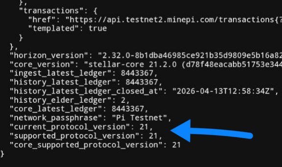 Réponse de l’API Testnet 2 indiquant la version 21 du protocole